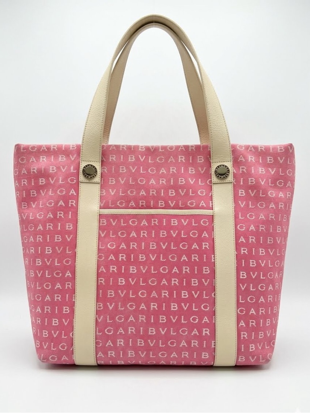 NWOT BVLGARI Pink Logomania Canvas Tote Bag & Pouch Set Dustbag